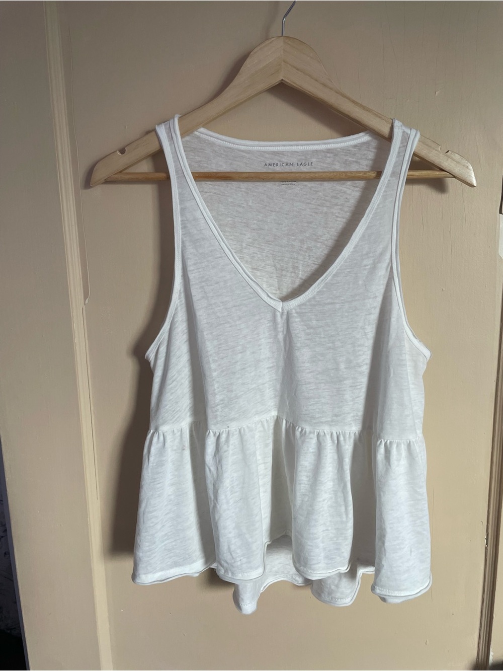 American Eagle Outfitters White V-Neck Peplum Tank